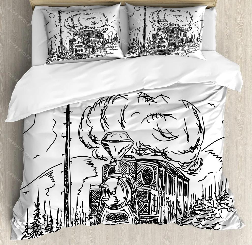 Set Copripiumino Treno Cartone Animato Treno Nero Set Biancheria da Letto Ragazzi Adolescenti Uomini Camera da Letto Singolo Doppio Copripiumino Decorazione Copripiumini