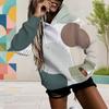 Women s Plus Size Long Sleeve Drawstring Hoodie Geometric Leaf Printed Pullover With Kangaroo Pocket