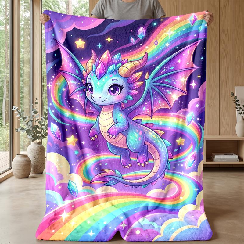 Rainbow Dragon Fantasy Theme Blanket Lightweight Warm Flannel Blanket Decorative Throw Blanket for Home Decoration