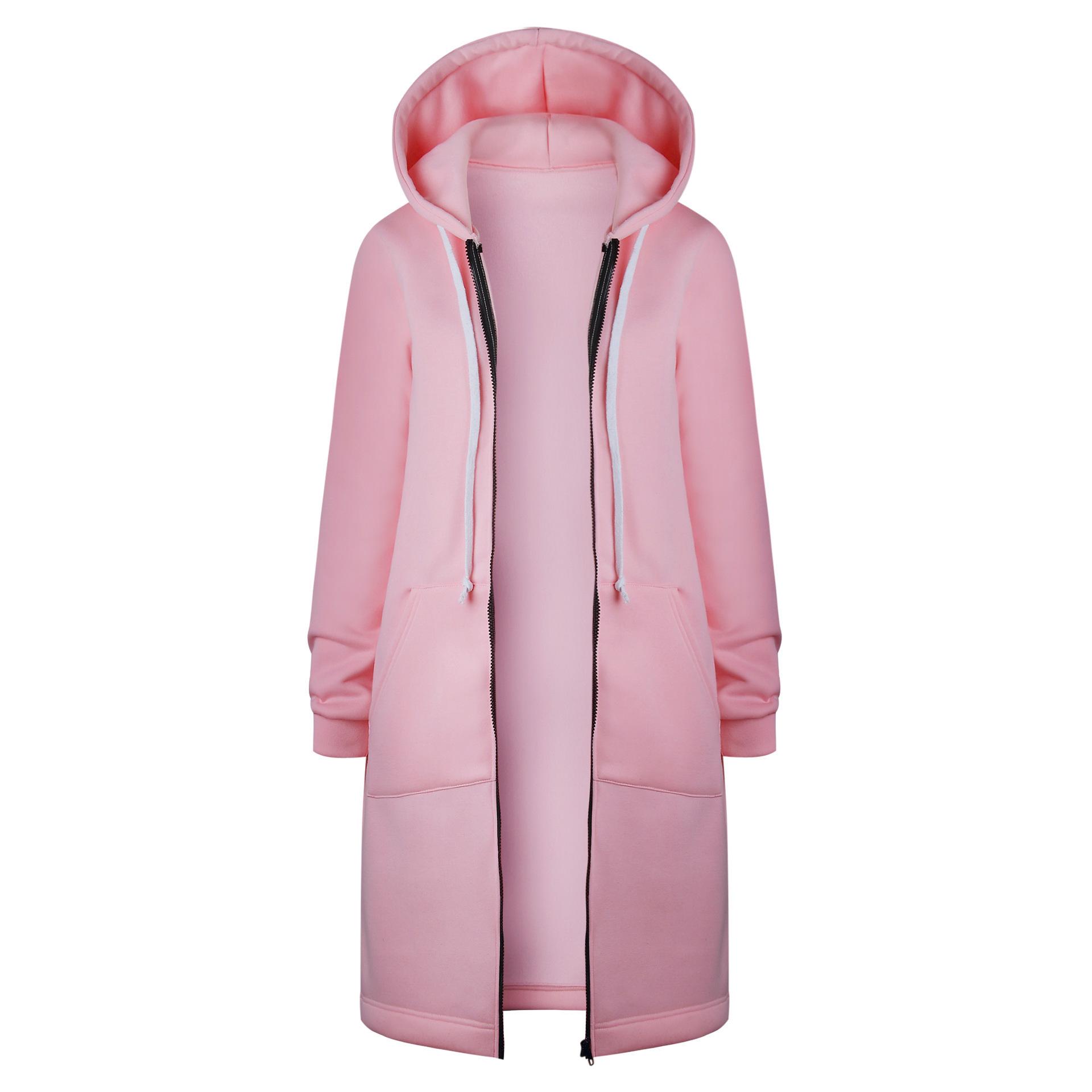 Herbst Winter Damen Casual Zip Up Hoodies Hoodies Langarm Lose Kapuzenjacken Reißverschlusstasche Maxigröße Sweatshirt Sport Oberbekleidung XL rosa
