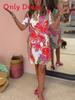 Summer Women Dress Vneck Loose Fit Midi Aline With 3d Pattern For Casual Wear