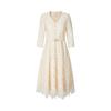 JUZUI Women's Quiet Luxury Embroidered Lace Rose Tie-Waist Dress
