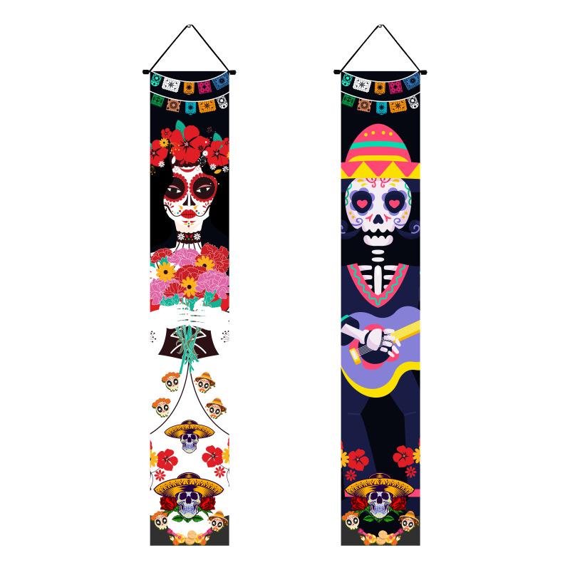 Mexický Den mrtvých Párty Dekorace Kupé Strašidelná Lebka Den Závěsná Vlajka Kupé Halloweenské Kupé Halloweenská Dekorace