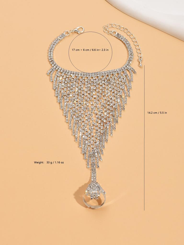 1PC Fashionable Sparkling Rhinestone Tassel Linked Finger Bracelet with Light Luxury Design for Women's Accessories