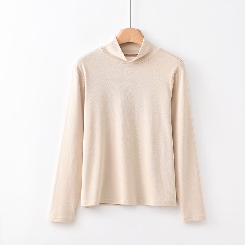 

Johnature Women Vintage T-Shirts Solid Color Half High Collar Autumn Warm Casual Soft T-Shirts XXL світло-бежевого кольору