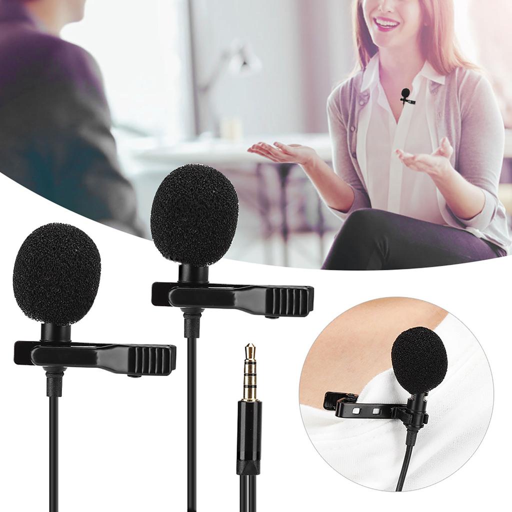 E1 Black Two Head Mini Collar Clip Microphone for Mobile Phone Live Broadcast Recording Interview