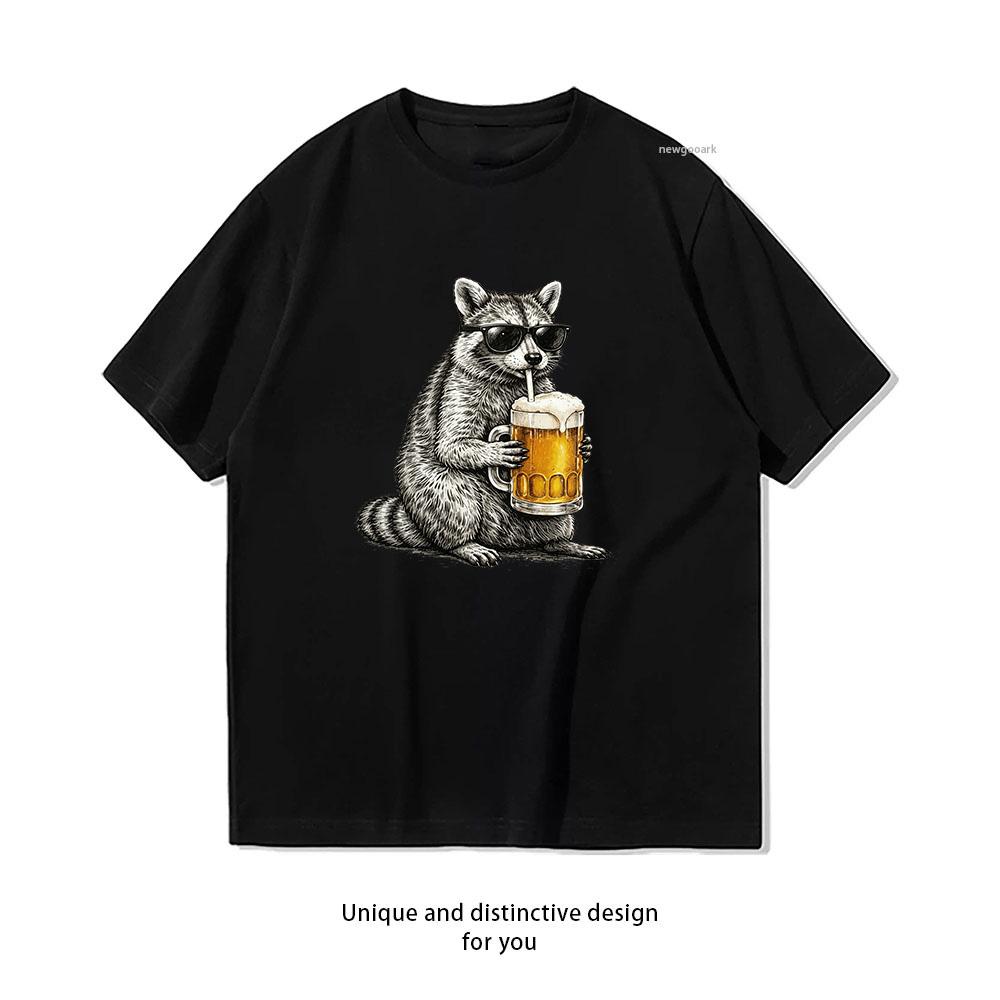 Waschbär Bier Kühl Waschbär Bier Shirt Frau Mann Sommer Baumwolle Grafik T-Shirts Erwachsener Streetwear Camisetas Oberteile Atmungsaktiv Einfach