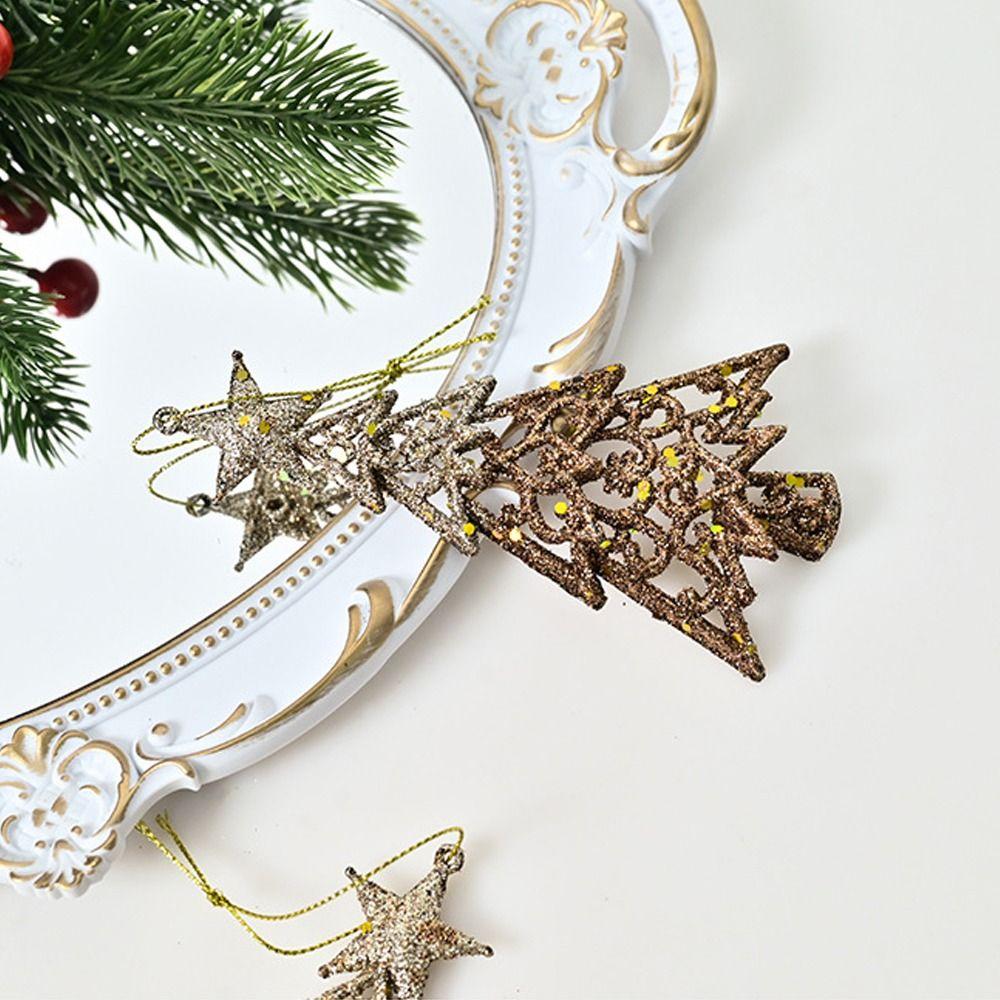 3pcs Shatterproof Glitter Christmas Tree Pendant Gold Merry Christmas Decoration  Party Favors