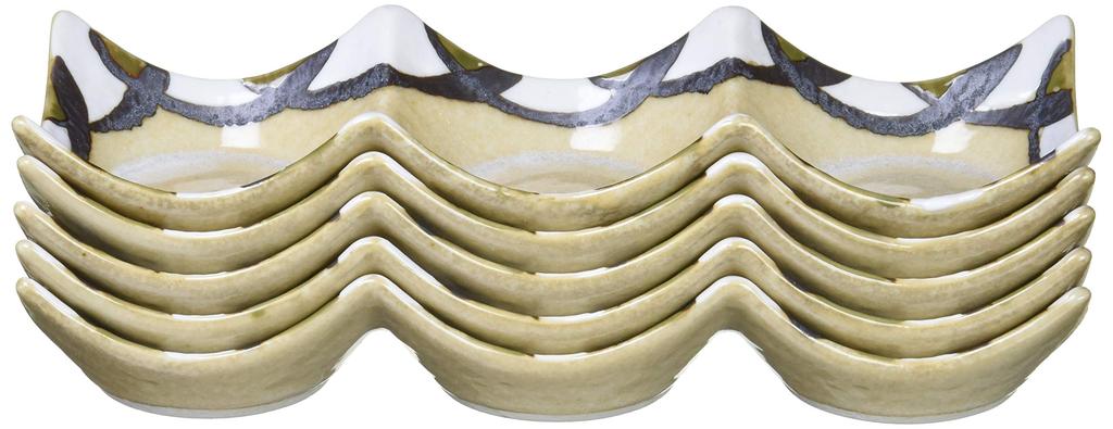 Set of 5 White Wave-patterned Condiment Dishes (Small) [20.2 X 6.6 X 3.3cm] [Japanese Restaurant, Inn, Japanese Tableware, Commercial Use]