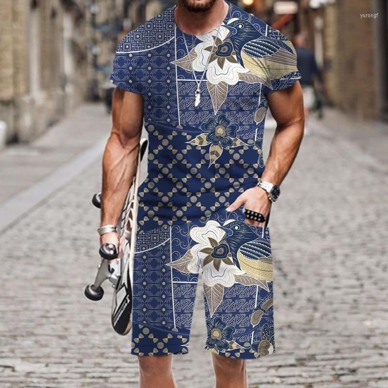 Summer Fashion Casual Men's Suit Vintage Pattern 3D Printed Sportswear Short-sleeved Suit Oversized Round Neck T-shirt Shorts 2-piece