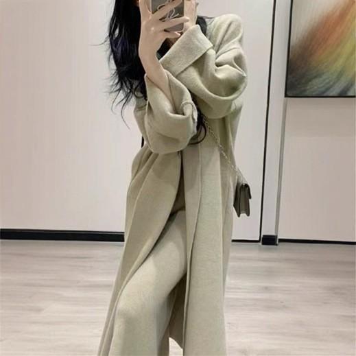 Temperament Celebrity Knitted Suit Autumn and Winter New Long Dress Sweater Cardigan Two-piece Women's Clothing