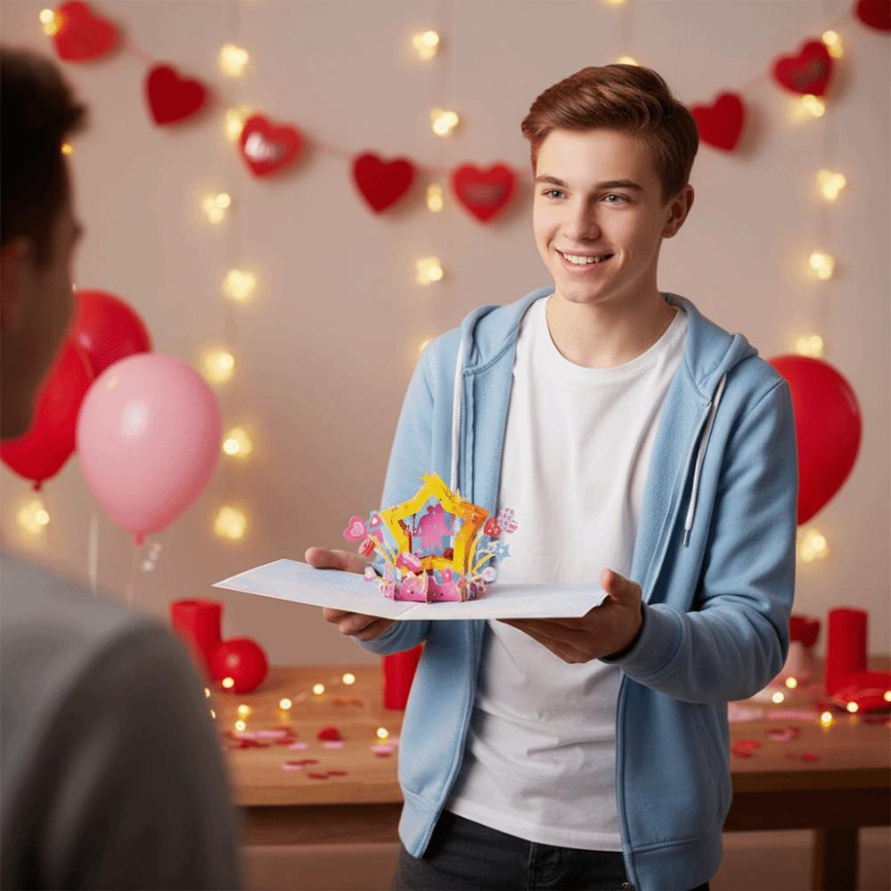 Creative Valentine's Day 3D Greeting Card with Envelope Craft Greeting Cards Multicolor Pop Up Blessing Cards Festival
