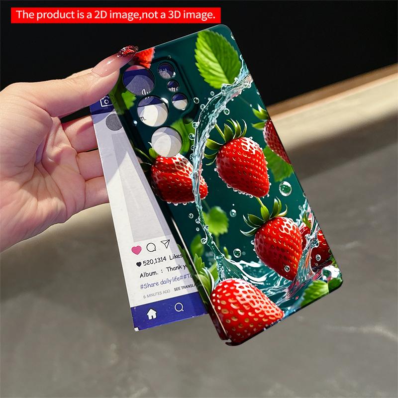 2DFlat Samsung phone case Fresh Strawberries Splash Water Green Leaves Applicable to Galaxy S23 S24 S25ULTRA S26 A12 A14 A15 A16 A54 A55