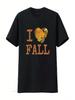 Unisex I LOVE FALL For Lovers Of Autumn And Falling Leaves T Shirt Black 2XL Vintage Washed Graphic Breathable Versatile Homme