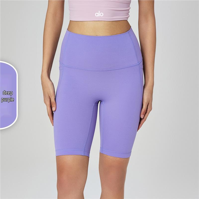 Pantaloncini da Yoga a Vita Alta Color Pesca con Tasche – Senza Cuciture, Vestibilità Comoda per Donna