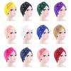 4Pcs Women Turban National Style Diamond Flower Beanie Elastic Head Wrap Cap Chemo Headwear Accessories