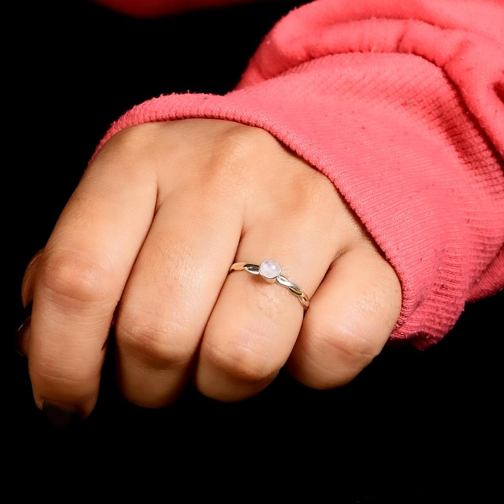 Moonstone Twisted Band 925 Sterling Silver Two Tone Ring, Minimalist Moonstone Ring, Handmade Stacking Ring, Gift for Her