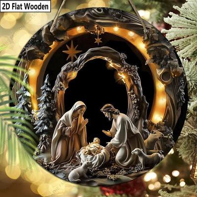 Pendentif scène de la Nativité de la nuit sainte, décoration pour les murs ou les portes de la maison, en bois plat 2D, décoration de Noël, cadeaux pour les amis et la famille