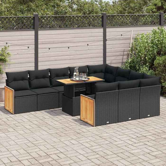VidaXL Ensemble de canapés de jardin 11 pcs et coussins rotin acacia, ensemble de canapés d'extérieur, salon de jardin, 3327758
