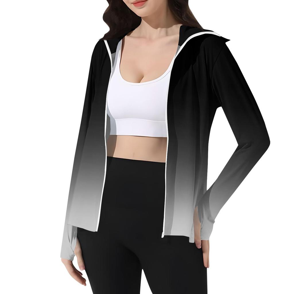 Women's Print Ice Silk Hooded Lightweight Long Sleeve Sun  Jacket Top