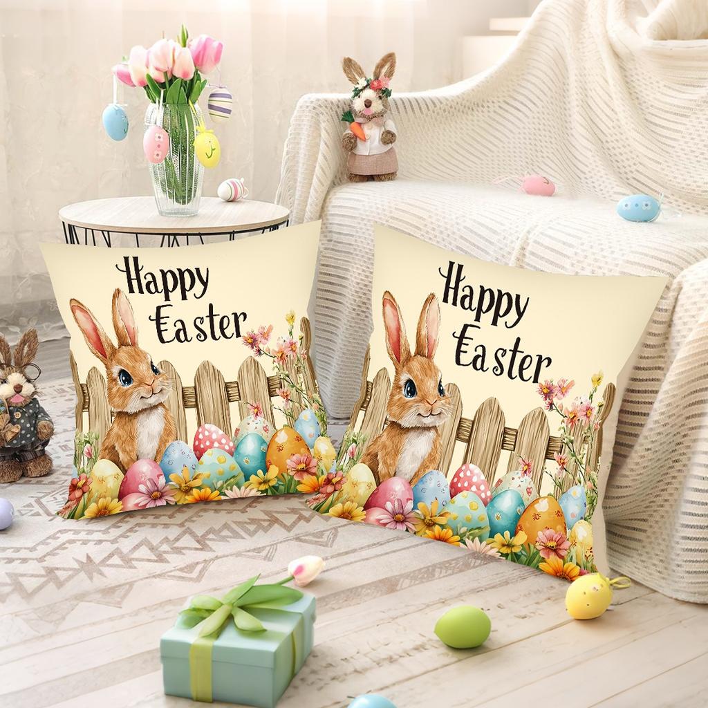 Easter Throw Pillow Cover Rabbit Eggs Decorative Pillowcase For Sofa Bed Cushion Case For Spring Holiday Home Decor Easter