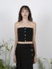 Minderly Ribbed Shell Button Top - Black