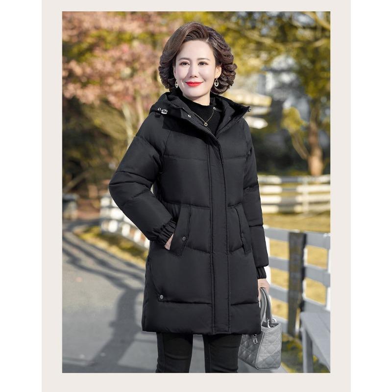 Winter Cotton Padded Jacket Hooded Fleece Thick Parkas Warm Loose Long Overcoat Middle Aged Coat