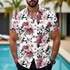 Men's Blue Floral Print Short Sleeve Shirt Casual Button Down Summer Beach Blouse