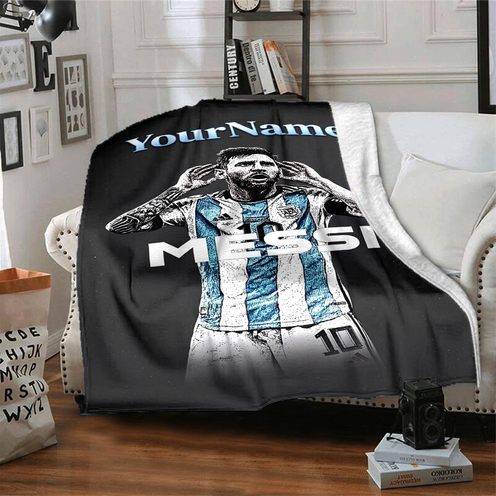 Messi Customize Text Blanket Gift Personalized Blanket Comfortable Great for Chair Living Room Livingroom Home Decor Four Seasons Universal