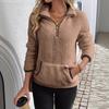European and American Women's Semi-High Neck Zipper Pocket Plush Sweatshirt - Autumn/Winter 2025