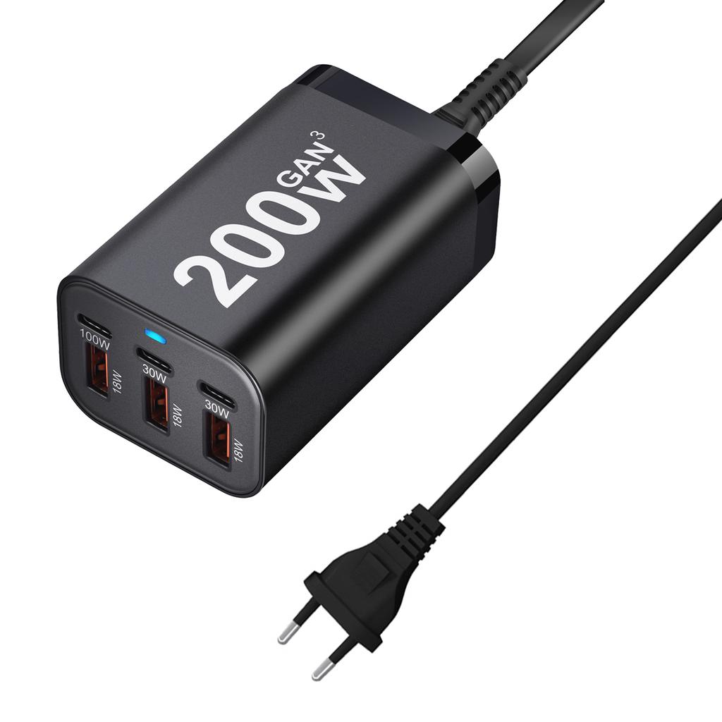 200W 6-Port USB C Fast Charging GaN Charger Power Adapter For iPhone 16/15/14/13/12 Series For  Huawei Samsung Galaxy S25/S24S23/S22/S21