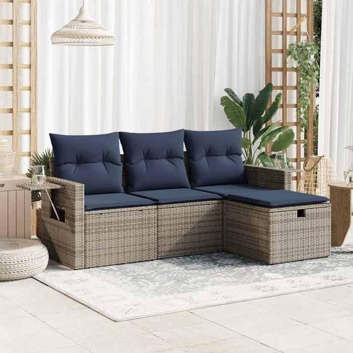 VidaXL Garden Lounge Set 4 Pcs with Grey Cushions Wicker 3325457