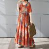 DIMANAF 2025 Summer Plus Size Dress Women Casual Vintage Long Dress Loose Basic Flower Printing Dress