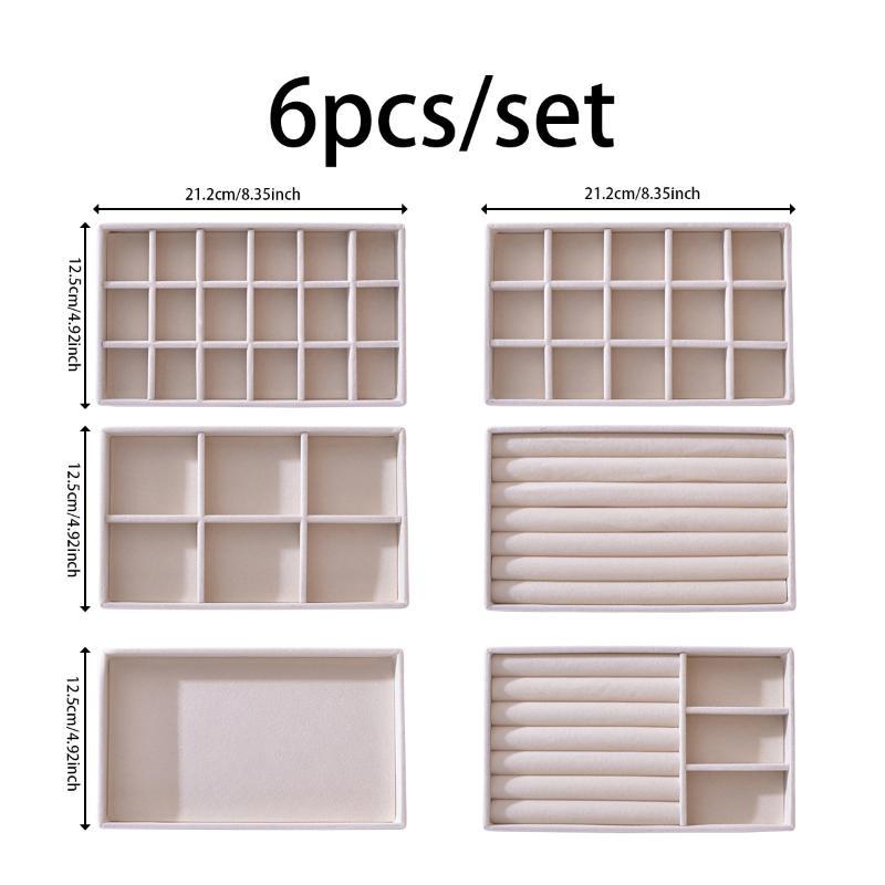 Flocking Jewelry Storage Box & Tray Set Space Saving 4/6/8Pcs for Organizing Rings Earrings Necklaces Vanity Drawer Use
