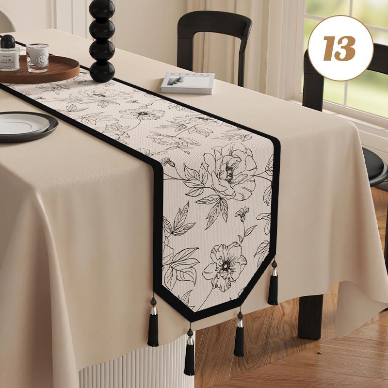Chinese Traditional Table Runner Cotton And Linen Tea Table Mat Tassel Lace Table Cover Home Decor TV Cabinet Table Runners