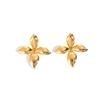 Two-Tone Gold & Silver 3D Four-Petal Flower Stainless Steel Stud Earrings for Women