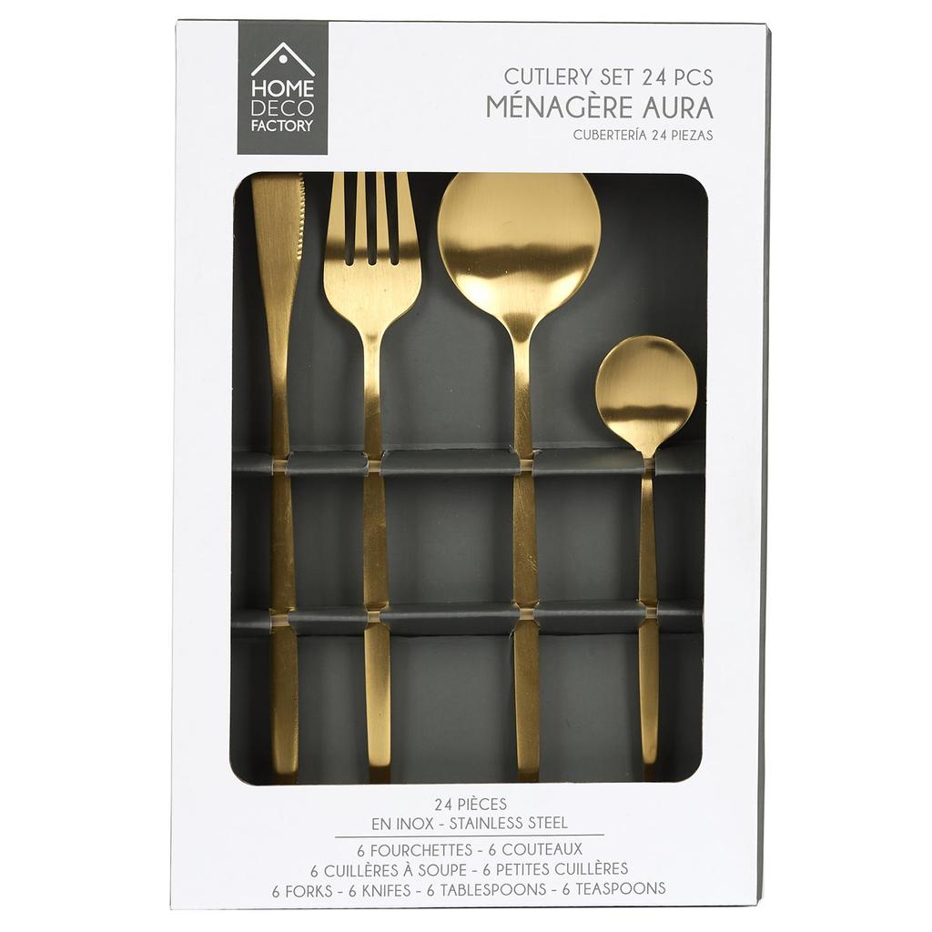Gilded Gold Cutlery Set, 24 Pieces, For 6 People