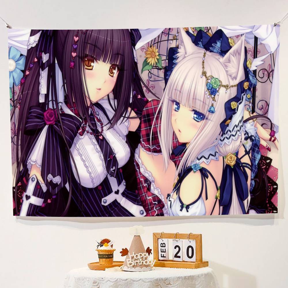 Anime Girl Cat Ear Maid Kawaii Banner Background Super Scene Decoration Banner Backdrop baby shower