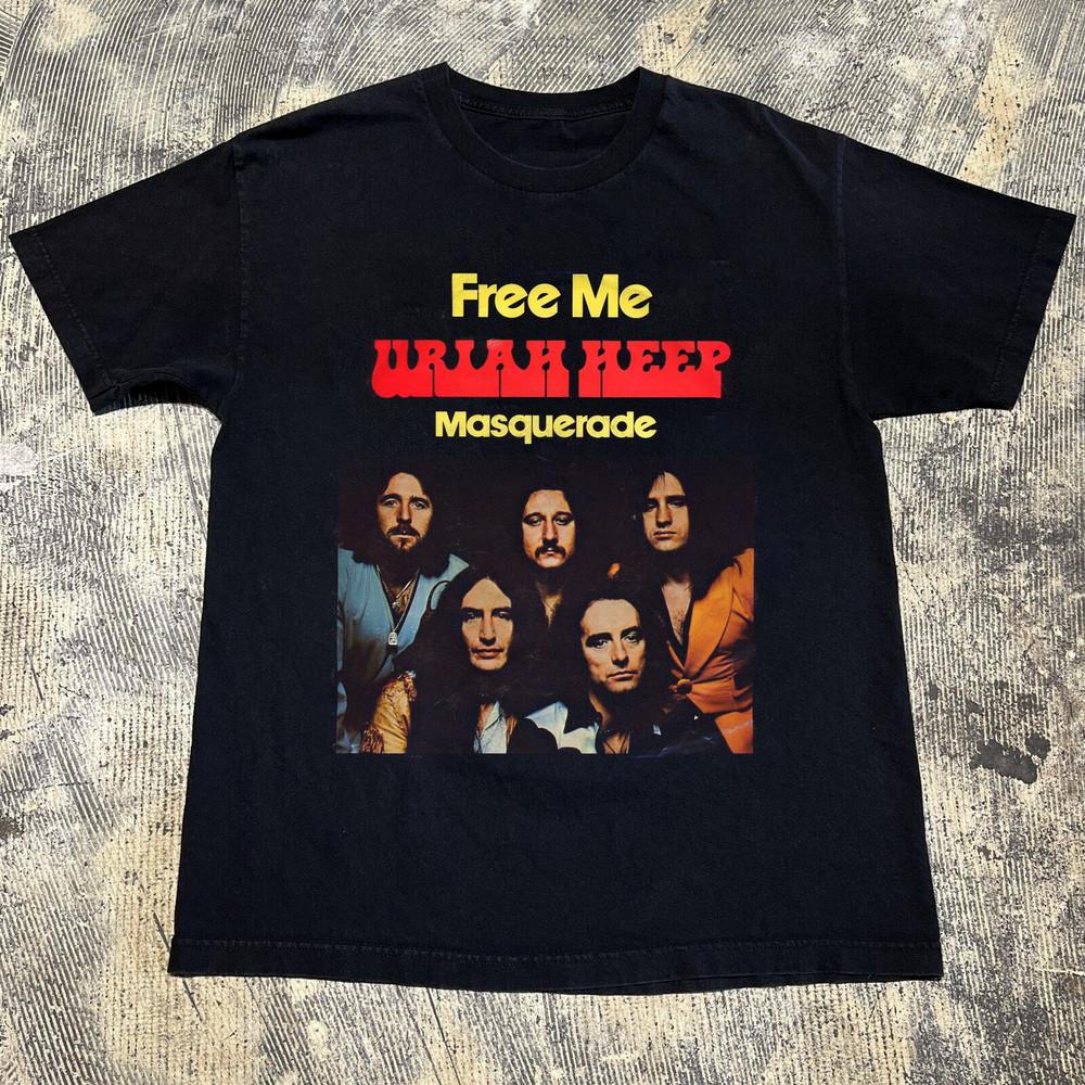 

NEW Uriah Heep - Free Me 1977 Black Unisex All Size Shirt Unisex T-Shirt S разноцветный