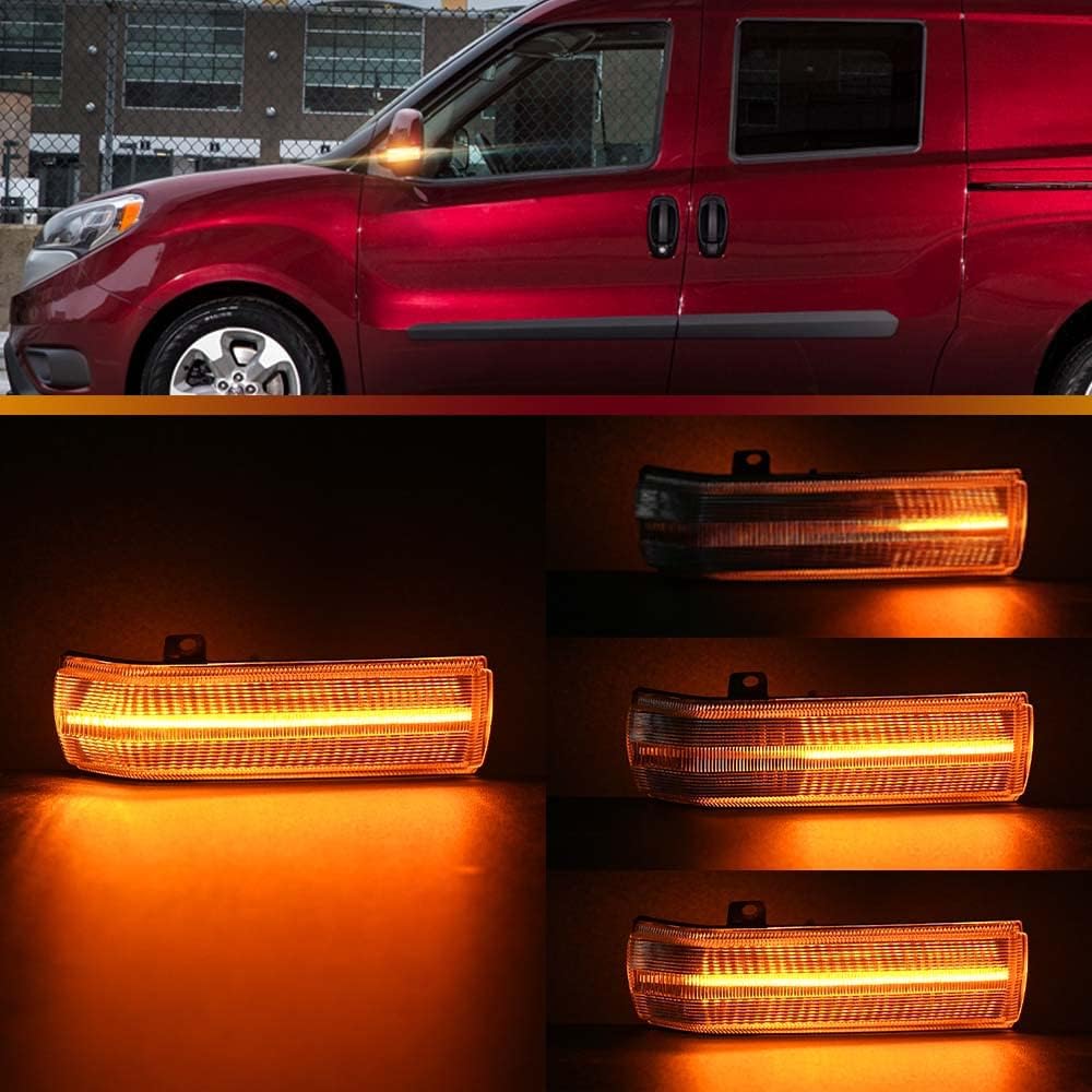 LED Side Mirror Marker Lights for 2015-2022 Ram ProMaster City SLT Tradesman Base Dynamic Amber LED Turn Signal Lamps Clear Lens Left Right Ourside