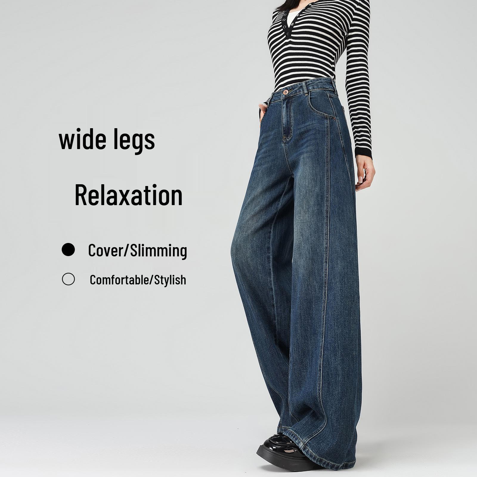 

Women s High-Waisted Wide-Leg Jeans - Retro Dark Blue, Autumn 2025 Style 2XL [For weight 136-145 lbs]