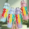 1PC Six Seven Color Drip Letter 750ml Color Plastic Sports Water Bottle Leakproof Flip Straw Lid Suitable for Sports Office Home Use