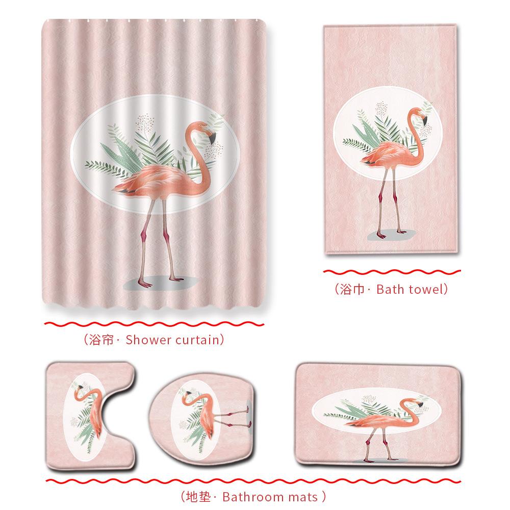 Flamingo Bathroom Shower Curtain Bath Towel Floor Mat Five-Piece Set Bathroom Toilet Carpet Shower Foot Mat
