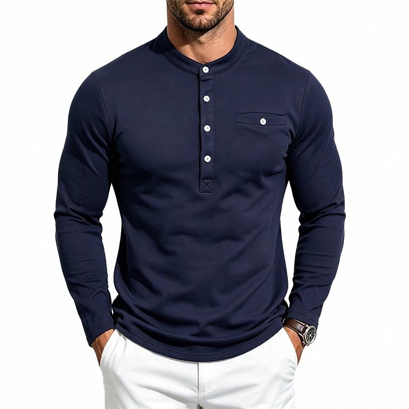 Men S Long Sleeve Henley T Shirt With Chest Pocket Casual Top