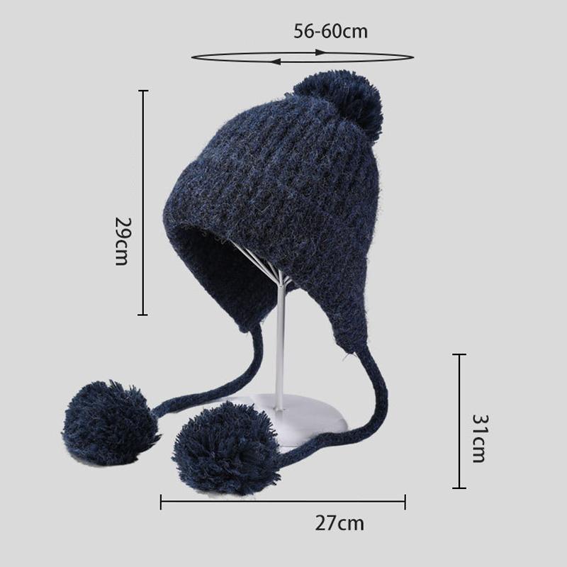 Autumn Winter Fur Ball Ear Protection Knitted Hat Cold-Proof Warm Big Head Wool Hat
