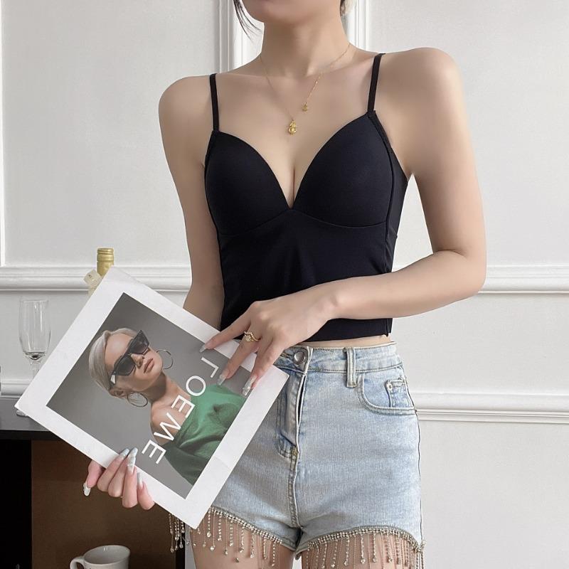 Summer Thin Ice Silk Seamless Comfort Outside Wear Halter Vest Beautiful Back Small Chest Push-up Bra French Triangle Cup Underwear Woman