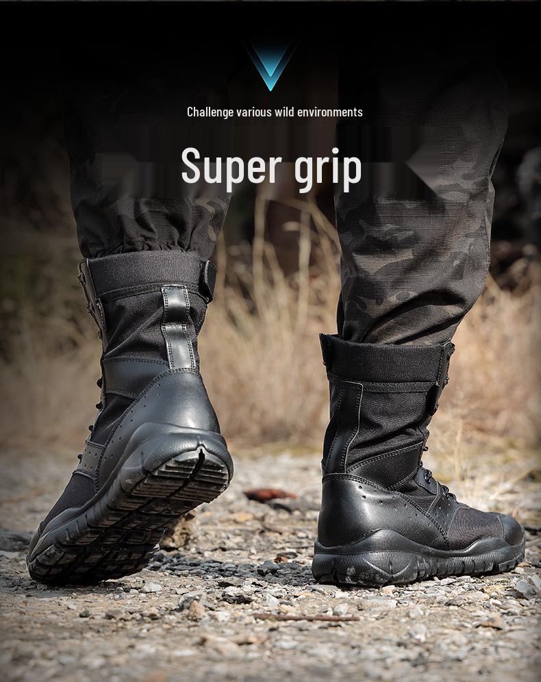 Men's Tactical Summer Desert High-Top Combat Boots - Shock Absorbing, Breathable, Military-Inspired Footwear.
