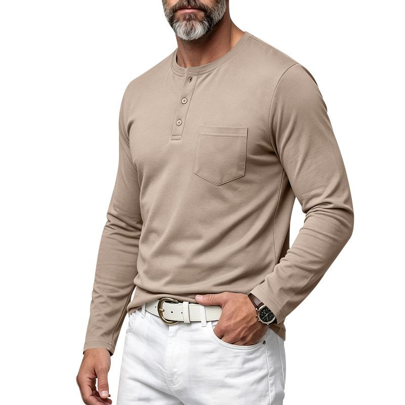 Relaxed Fit Casual Men S Long Sleeve Henley Neck T Shirt With Pocket