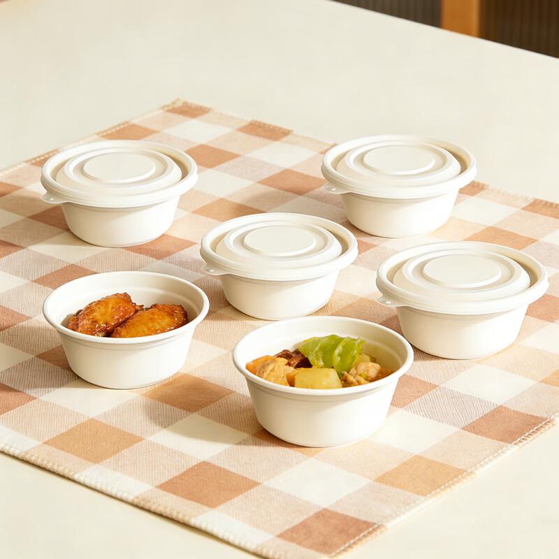 280ml Biologiskt nedbrytbara Runda Matbehållare av Majsstärkelse med Lock - 100-pack