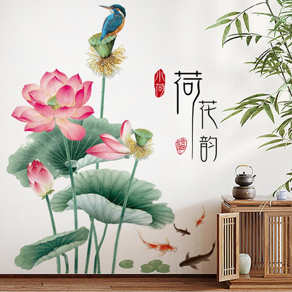 Chinese Style Lotus Flower Wall Stickers Self-adhesive Wall Decals Wallpaper Home Decor For Living Room Bedroom
